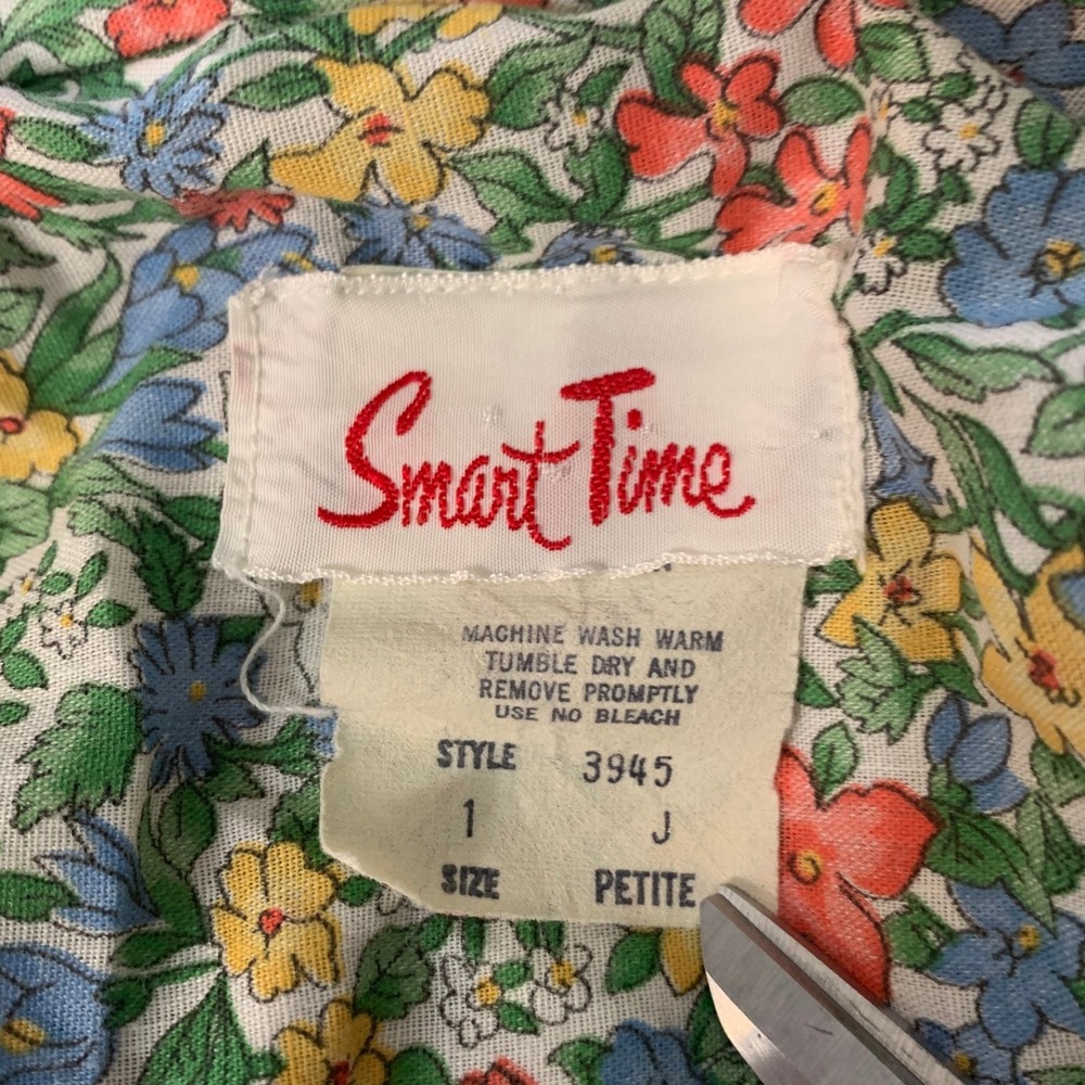 VTG Smart Time Floral Wrap Robe Petite Multicolor Eyelet Lace Rick Rack Retro - Picture 3 of 10
